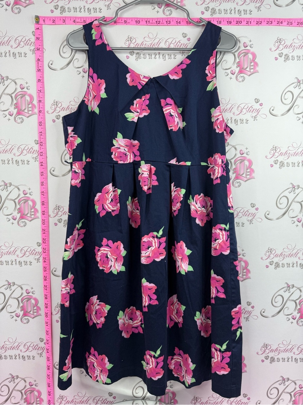 Motherhood Maternity dress Navy Floral Midi Dress with Pink Roses